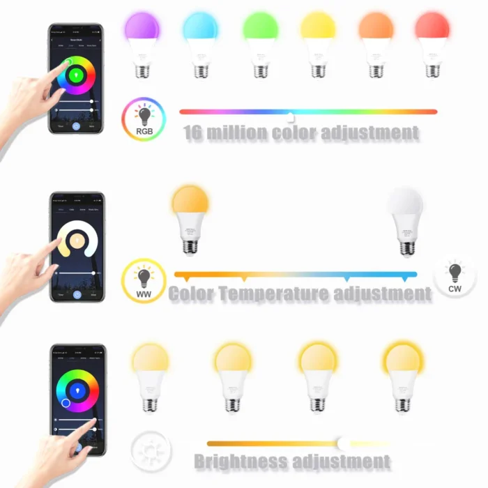 Color Changing Smart WIFI RGB led bulb, Dim-able and Color changing - Voice Controlled, 13watt - 220V LED Smart RGB Bulb, 16 Million colors + White - Image 12