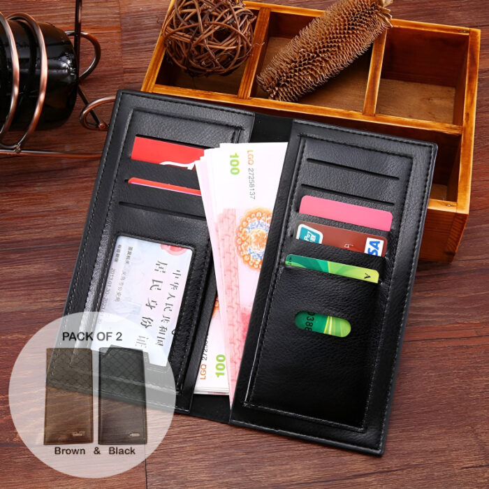 Pack of 2 Luxury Men's Ultra-Thin Long Wallets - Woven Pattern Multi-Card Clutch - Image 2