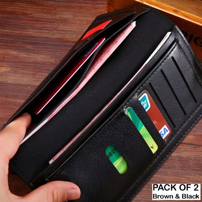 Pack of 2 Luxury Men's Ultra-Thin Long Wallets - Woven Pattern Multi-Card Clutch - Image 3