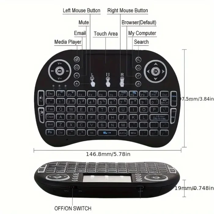 i8 2.4G Mini wireless keyboard with touchpad | 7-color Backlight ,plug and play | Super cool design | Perfect for Android TV Box, Smart TV, Projector, PS3 - Image 5