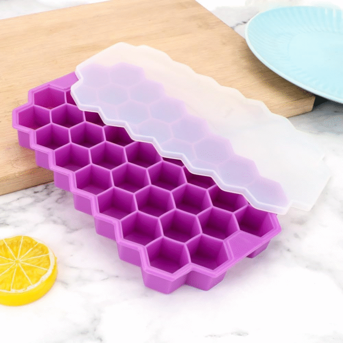 37-Ice-CUbe-4.png Silicone Ice Cube Tray 37 Grid Ice Cube Mold with Lid Honeycomb Ice Maker Reusable Ice Container for Whiskey Coffee Juice (Random Color) - Image 1