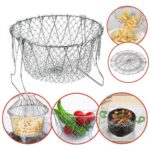 STAINLESS STEEL MULTI-FUNCTIONAL FOLDABLE COOKING Chef Basket Deluxe Kitchen Colander, MESH STEAM RINSE STRAIN FRY BASKET DEEP FRYER - Image 6