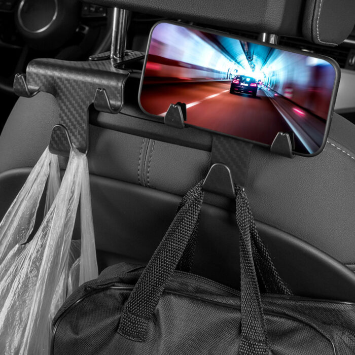 Universal Car Seat Back Hook Headrest Hanger Bag Clothes Hanging Storage Hooks With Phone Holder Duarable Hook Auto Interior Accessories - Image 1