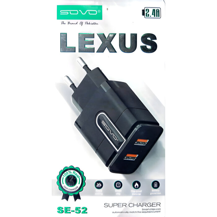 Sovo SE-52 Lexus 2.4 Amp Super Fast Charging Adapter With 2 USB Ports - Image 4