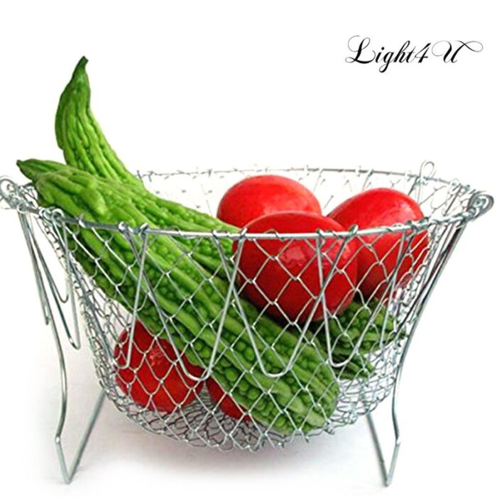 Chef Basket Dry Drain Rack Stainless Steel Multi Function Folding Fruit Basket Kitchen Tool - Image 7