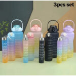 3pcs Motivational Hydration Trio Leak Proof Gradient Frosted Sports Water Bottle