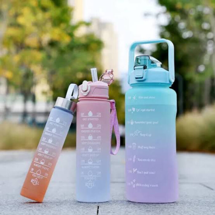 3pcs Motivational Hydration Trio Leak Proof Gradient Frosted Sports Water Bottle - Image 2