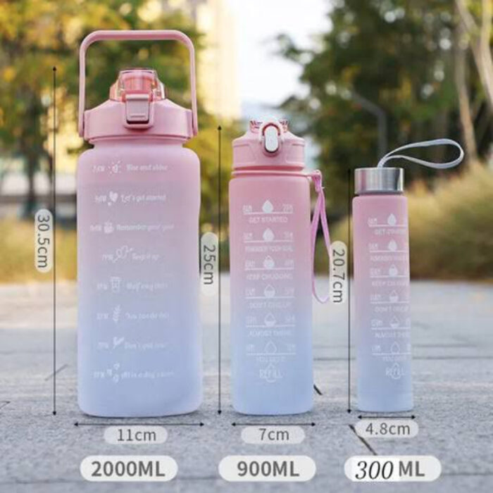 3pcs Motivational Hydration Trio Leak Proof Gradient Frosted Sports Water Bottle - Image 3