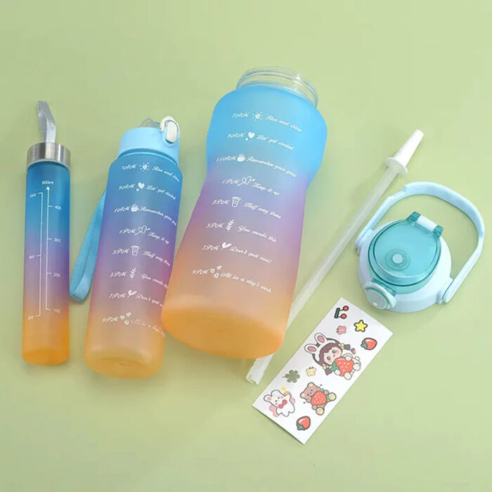 3pcs Motivational Hydration Trio Leak Proof Gradient Frosted Sports Water Bottle - Image 9