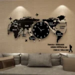 3D DIGITAL WORLD MAP WOODEN WALL CLOCK  24x24 inches - Image 6