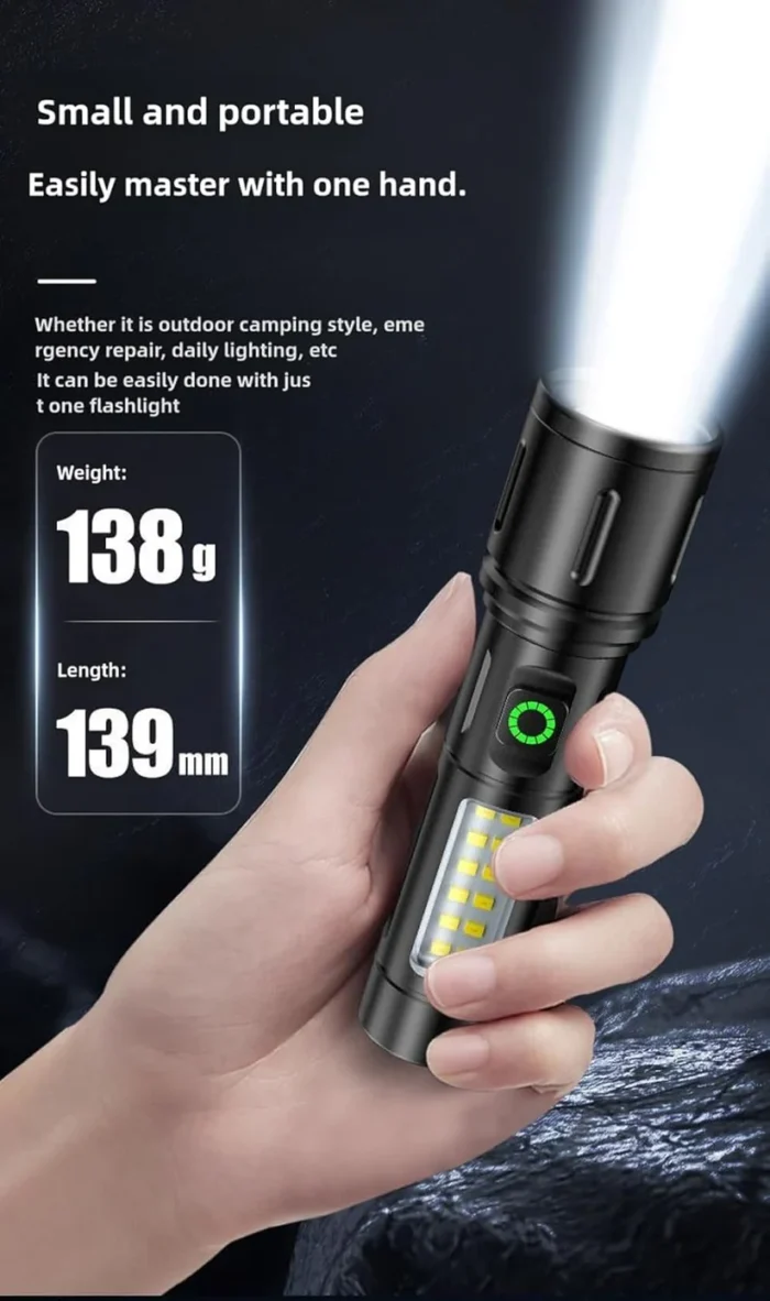 Rechargeable White Laser Super Battery Aluminum LED Flashlight, Body  Tactical,Long Battery Zoomable, Light - Image 7