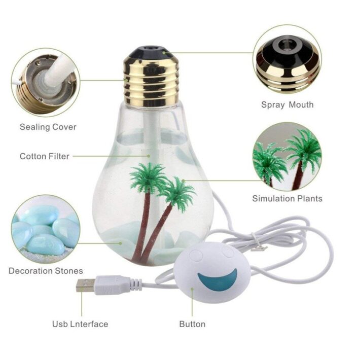 400ML Bulb Essential Oil Humidifier Ultrasonic Diffuser LED Night Light Air Freshener - Image 4