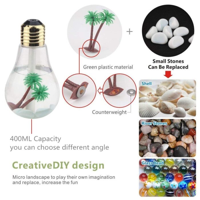 400ML Bulb Essential Oil Humidifier Ultrasonic Diffuser LED Night Light Air Freshener - Image 5
