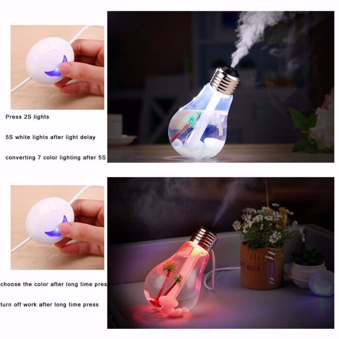 400ML Bulb Essential Oil Humidifier Ultrasonic Diffuser LED Night Light Air Freshener - Image 7