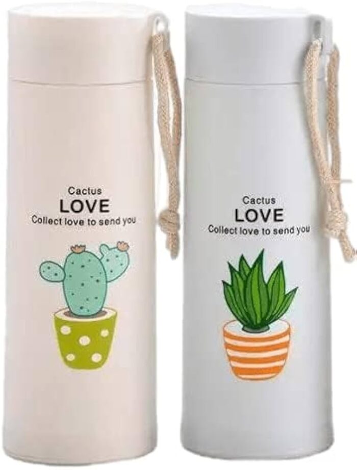 Cactus Love Print Style Glass Water Bottle - 400ml (Random color) - Image 2