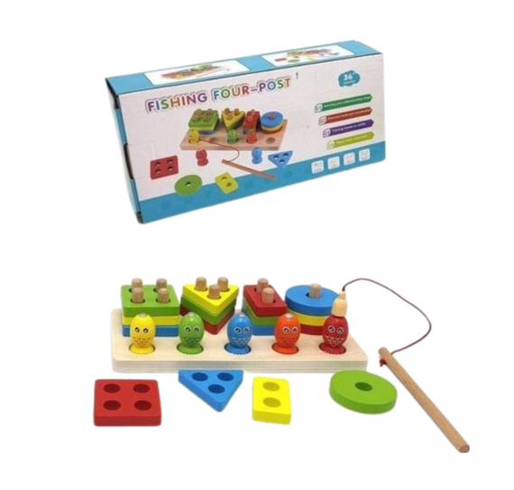 44fg4k-8832.webp Wooden Fishing Four Post | Geometric Shape Sorter With Magnetic Fishing Game (Random color) - Image 1
