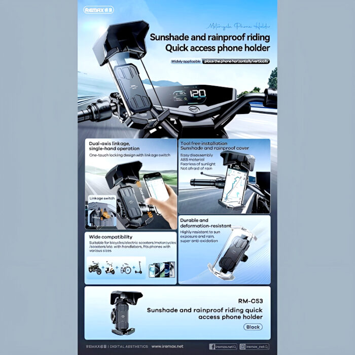 Remax RM-C53 Sunshade And Rainproof Cycling Quick Access Mobile Phone Holder - Image 9