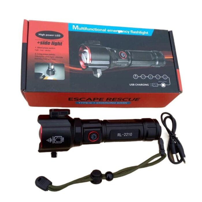 Multi-Functional 1KM Long Range Led Emergency Flashlight With Type-C Charging Powerbank Function - Image 6