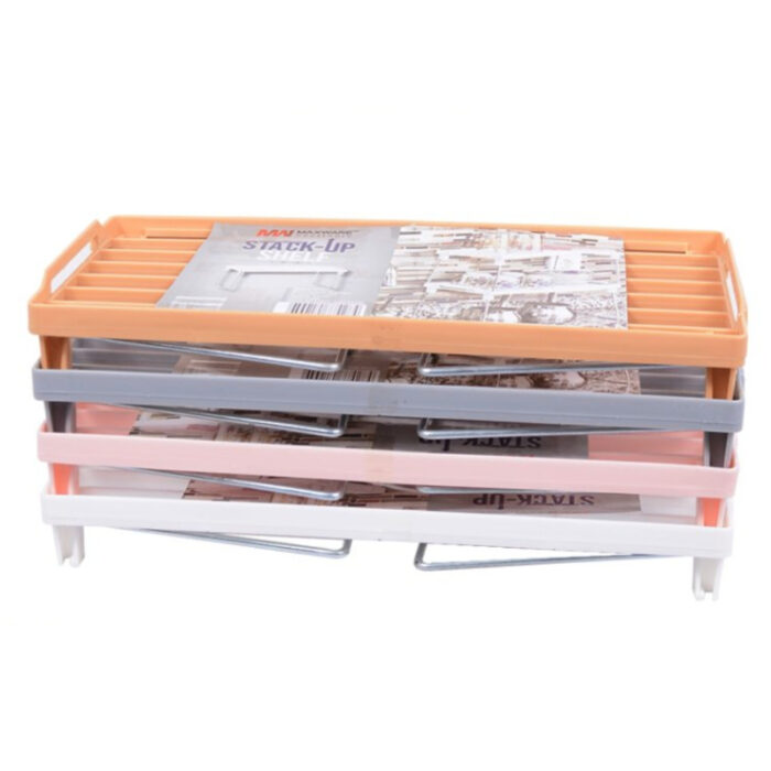 Set Of 3 Stack Up Shelf Space Saver Plastic Racks With Foldable Legs For Kitchen - Image 9
