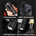 Ruilang  Portable Rechargeable Powerful LED Flashlight, Aluminum Alloy Zoom Flashlight - Image 8