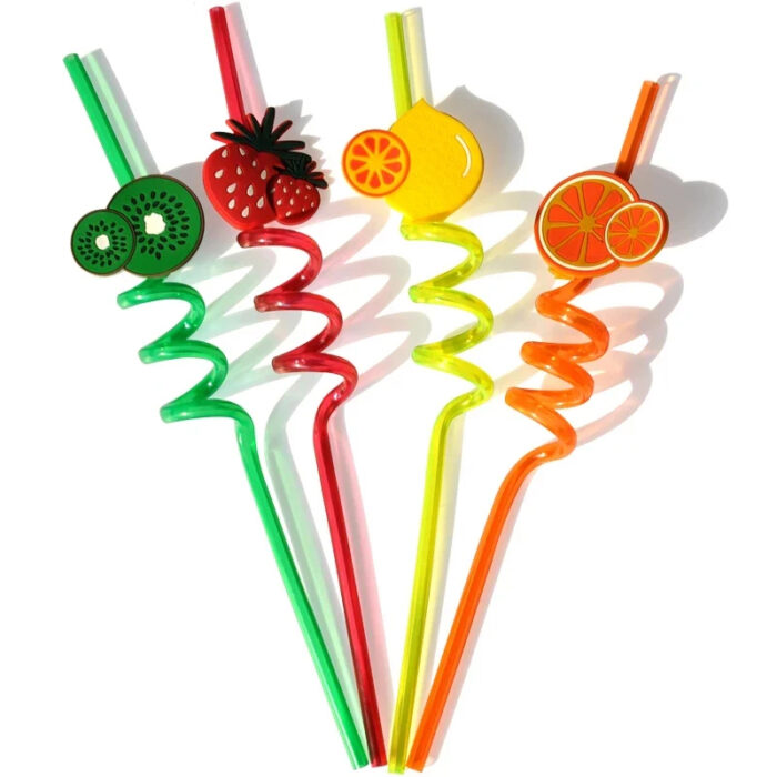 Pack Of 4 PCs Re-Usable Plastic Fruits Acrylic Drinking Straws - Image 4
