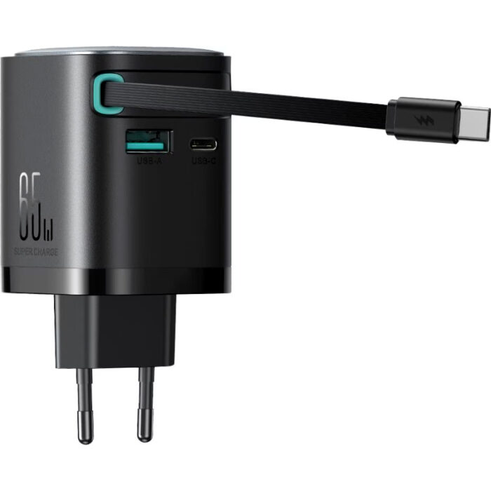 Joyroom JR-TCL02EU 65W GaN Charger with Retractable USB-C Cable, Dual-Port USB-A & USB-C, PD 3.0 Fast Charging, Compatible with Laptops & Smartphones - Image 9