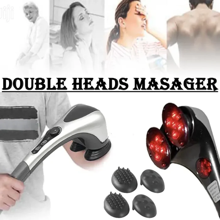 Double Head Full Body Massager Machine Variable Speed Far Infrared |  Electric Facial Deep Tissue Fitness Massage Stick – Head Neck Waist Leg Muscles Pain Relief Massage Hammer – Handheld Deep Tissue massager - Image 2