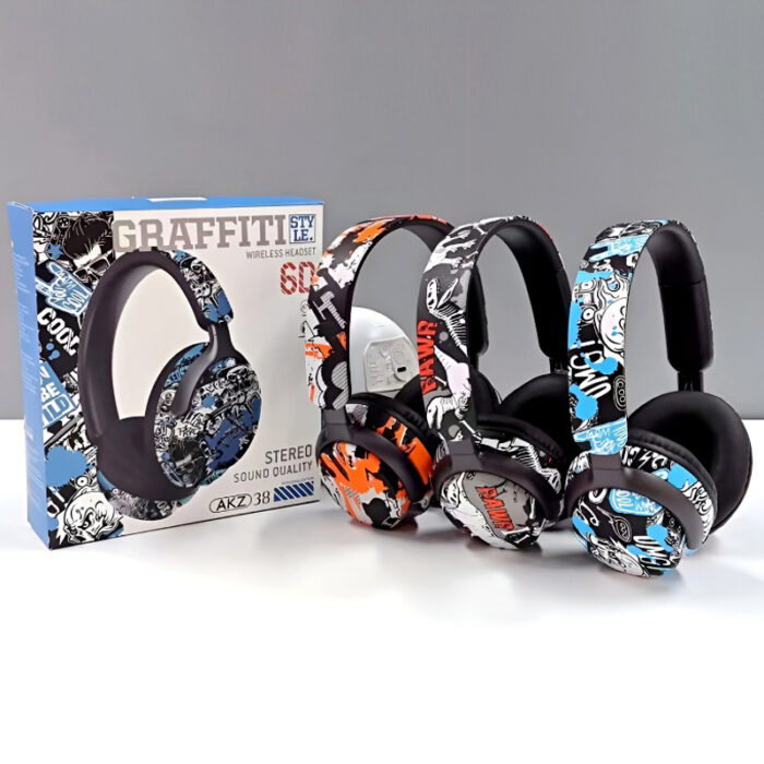 AKZ-38 Graffiti Style Wireless Bluetooth Headphones with 6D Stereo Sound & Built-in Mic - Image 13