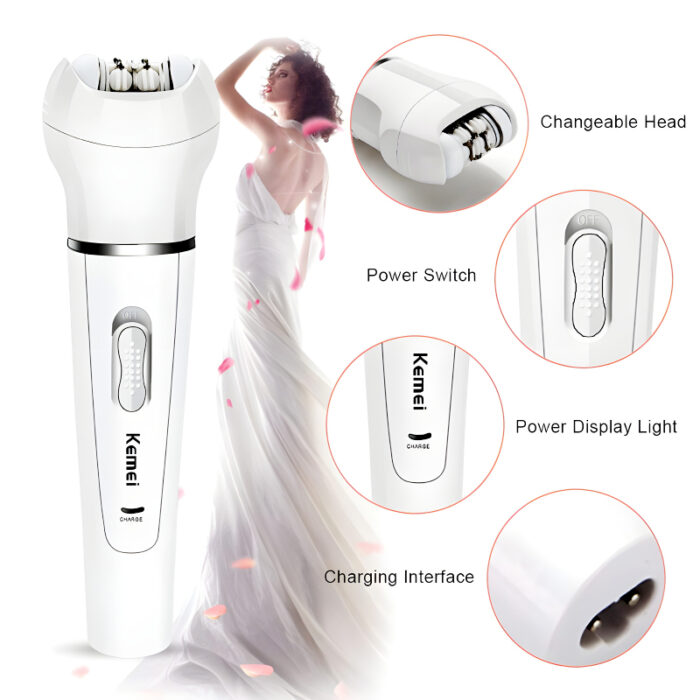 Kemei KM-2199 Multi-Functional Rechargeable Epilator: 5-In-1 Beauty Tools Kit For Women - Image 12