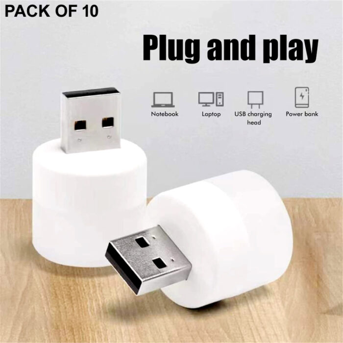 Pack of 10 Mini USB LED Night Lights – Compact Plug-in Lamps for Bedroom, Office, and Travel - Image 10