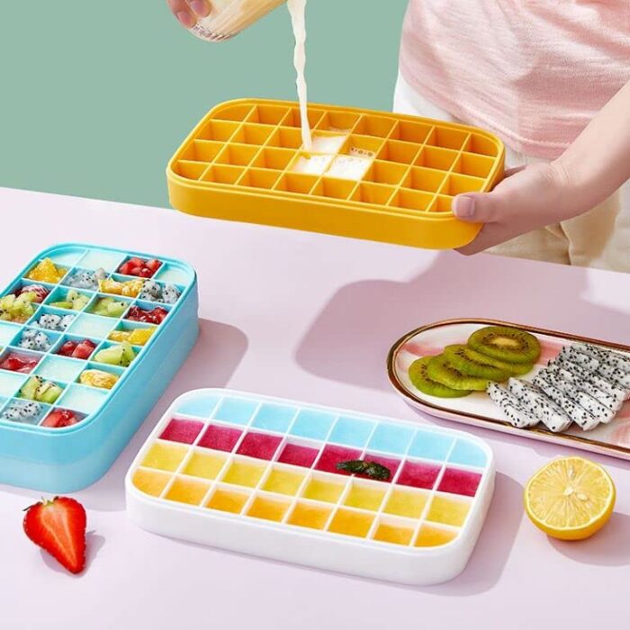 32 grid Silicone Ice Cube Tray with Lid Cover  (Random color) - Image 8