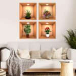 4 Sheets Flower Decoration Art Magic Sticker,3D Vinyl Removable Wall Sticker Decals DIY, Plants False Niche Green Potted Plants Mural (Style-B) - Image 7