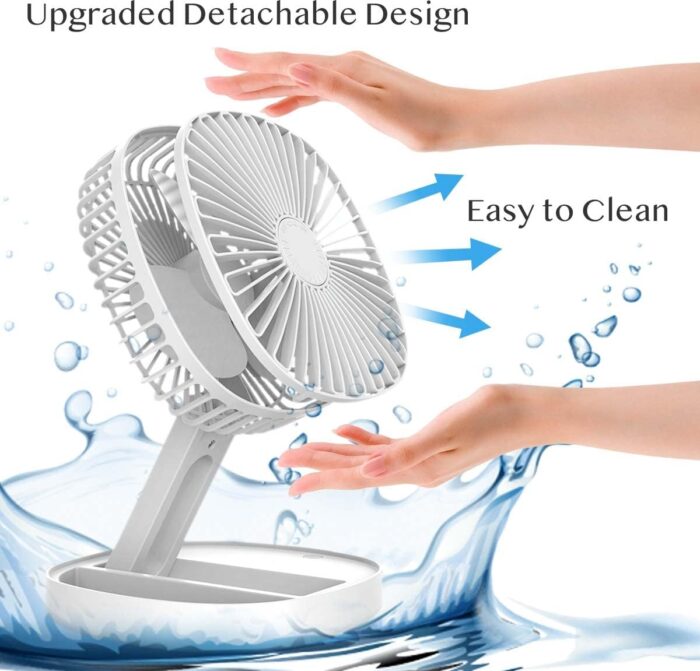 Mini 2 in 1 Portable Fan with LED Light, USB Rechargeable |  7 Inch Portable Travel Fan | Desk Fan 3 Speeds Folding Table Fan Quiet 185° Rotation USB Plug-In - Image 12