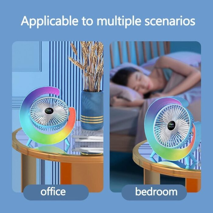 Portable Mini G Light Rechargeable Desk Fan with LED Colorful Light | Table Fan | USB Charging Fan | 4-Hours Battery Backup | 3 Fan Speed | Perfect for Home Office & Travel (random color) - Image 8