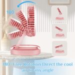 Mini 2 in 1 Portable Fan with LED Light, USB Rechargeable |  7 Inch Portable Travel Fan | Desk Fan 3 Speeds Folding Table Fan Quiet 185° Rotation USB Plug-In - Image 9