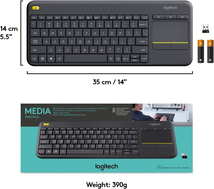 Logitech K400 Plus Wireless Touch TV Keyboard With Easy Media Control And Built-In Touchpad Keyboard - Image 1