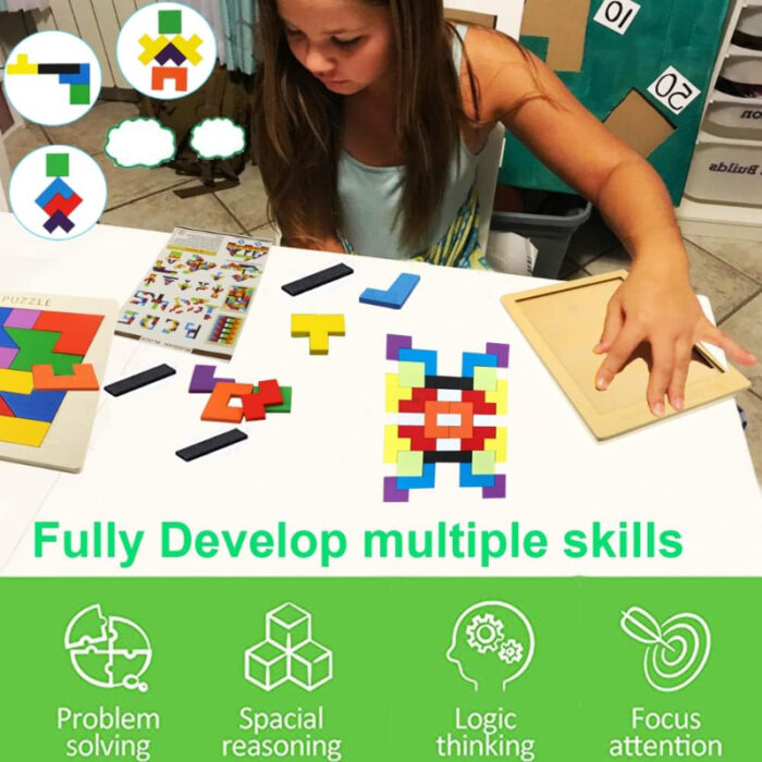 Children Pre-school Educational Colorful 3D Tangram Math Cube Imagination Shapes Game Puzzle Toy for Kids - Image 2