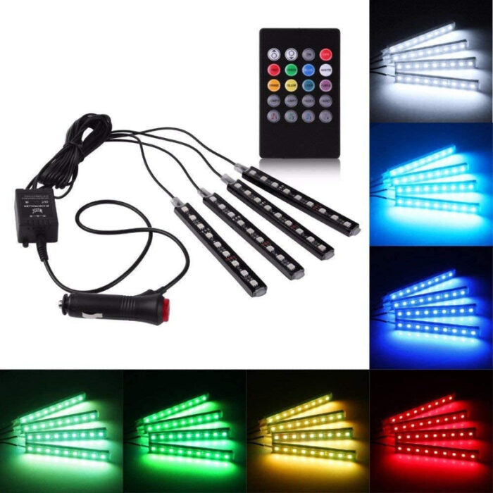 4 PCs Remote Control RGB LED Music Strip Lights For Car Interior - Image 2