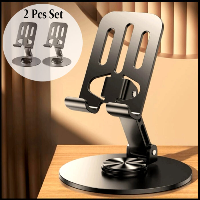 2 Pcs 360° Rotatable Metal Phone & Tablet Stands, Adjustable Foldable and Durable Desktop Holders - Image 11