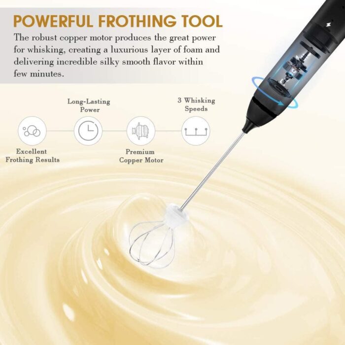 Handheld Electric Milk Frother Whisk Egg Beater USB Rechargeable Coffee Blender Household Milk Shaker Mixer Foamer Food Blender (random color) - Image 4