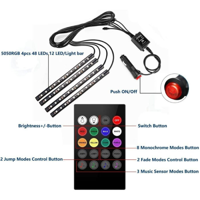 4 PCs Remote Control RGB LED Music Strip Lights For Car Interior - Image 5