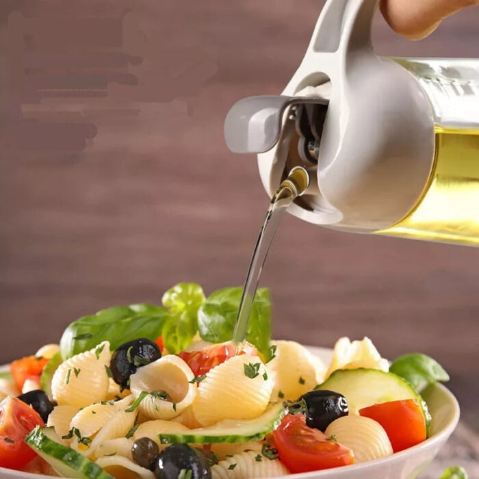 630ml Food Grade Glass Oil Dispenser Bottle with Automatic Flip Cap for Cooking & Seasoning - Image 3