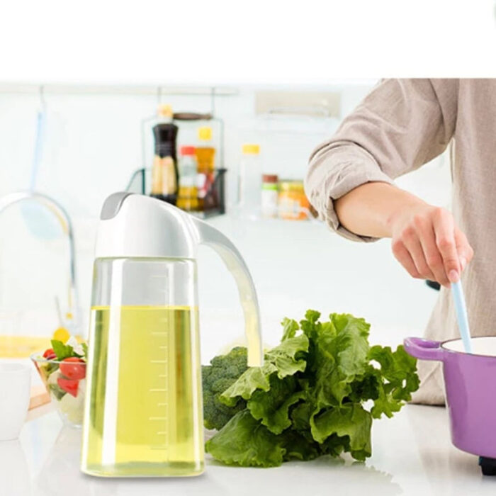 630ml Food Grade Glass Oil Dispenser Bottle with Automatic Flip Cap for Cooking & Seasoning - Image 4