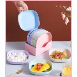Plate set pack of 10 | Plastic Spit Bone Dish Plates Plates Set With Holder (Random Colours) - Image 3