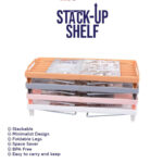 Set Of 3 Stack Up Shelf Space Saver Plastic Racks With Foldable Legs For Kitchen