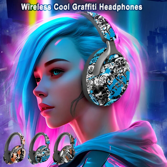 AKZ-38 Graffiti Style Wireless Bluetooth Headphones with 6D Stereo Sound & Built-in Mic - Image 12