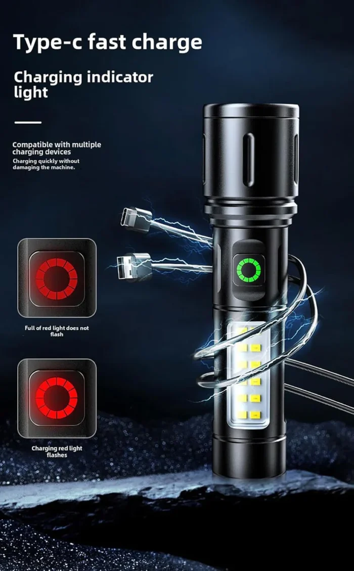 Rechargeable White Laser Super Battery Aluminum LED Flashlight, Body  Tactical,Long Battery Zoomable, Light - Image 10