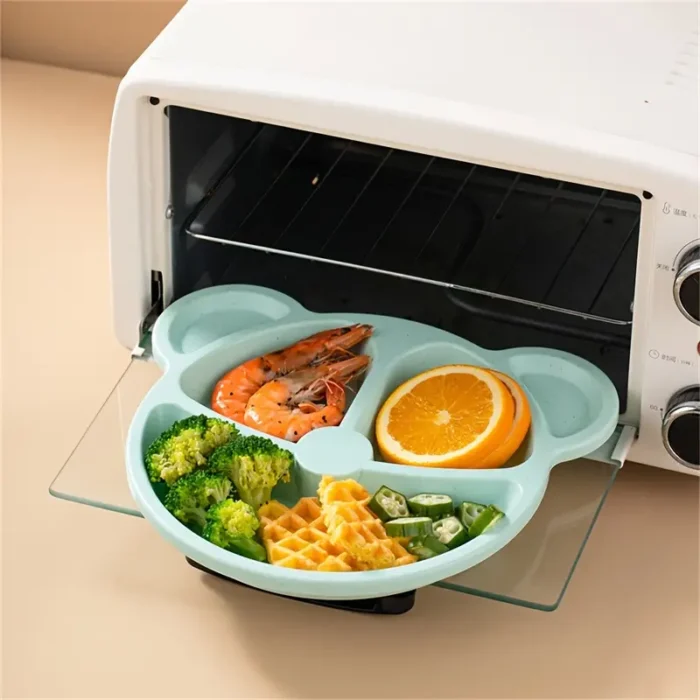 5 Pcs Bear Plate Set - Cartoon compartment dinner plate | Includes Divided Plate, Fork & Spoon, Perfect For Toddlers & Preschoolers (Random color) - Image 7