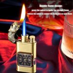 Refillable Dragon Design Fancy Watch Lighter | Best Quality Watch Lighter | Dual Flame Lighter | Lighter With Metal Body ( Random Color ) ( Without Box ) - Image 2