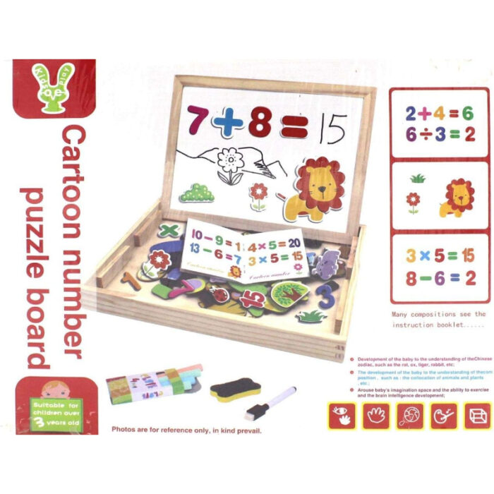 Wooden Magnetic Black And White Board With Cartoons And Numbers - Image 2